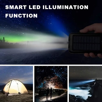 20000Mah Solar Power Bank with Flashlight Outdoor Portable Charger 4 Outputs LED Lights for Camping Emergency