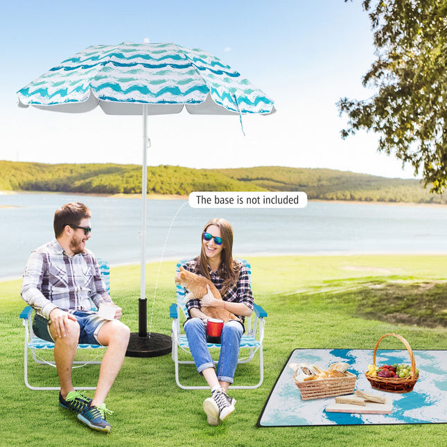 4 Pieces Beach Umbrella Set with 2 Foldable Chairs and Picnic Blanket