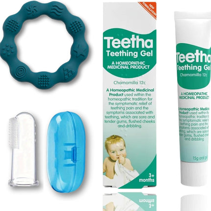 Baby Teething Gel for Babies 3 Months+ with Teetha Gel, Best Teething Relief for Babies, Soft Silicone Baby Toothbrush & Soft Silicone Teething Toy | Gift Set for Teething by