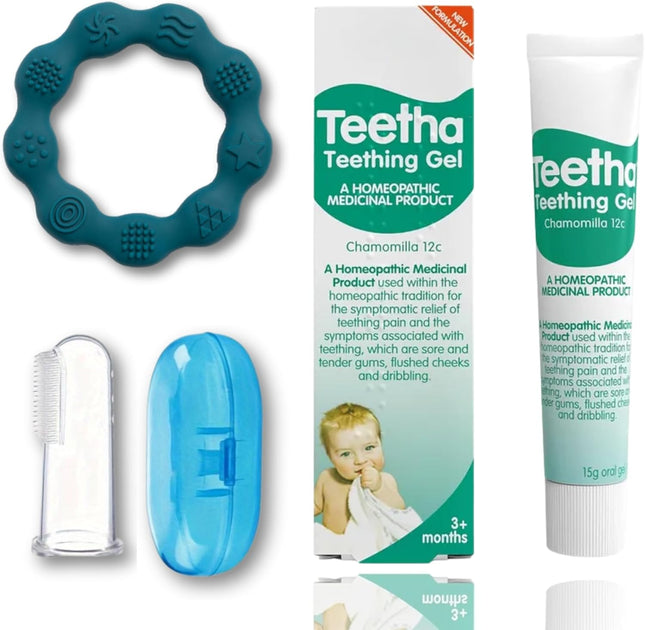 Baby Teething Gel for Babies 3 Months+ with Teetha Gel, Best Teething Relief for Babies, Soft Silicone Baby Toothbrush & Soft Silicone Teething Toy | Gift Set for Teething by