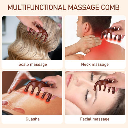 Wooden Massage Comb, Stimulator Gua Sha Natural Sandalwood Head Scalp No Static Wide Tooth Body Massage Tool for Men Women