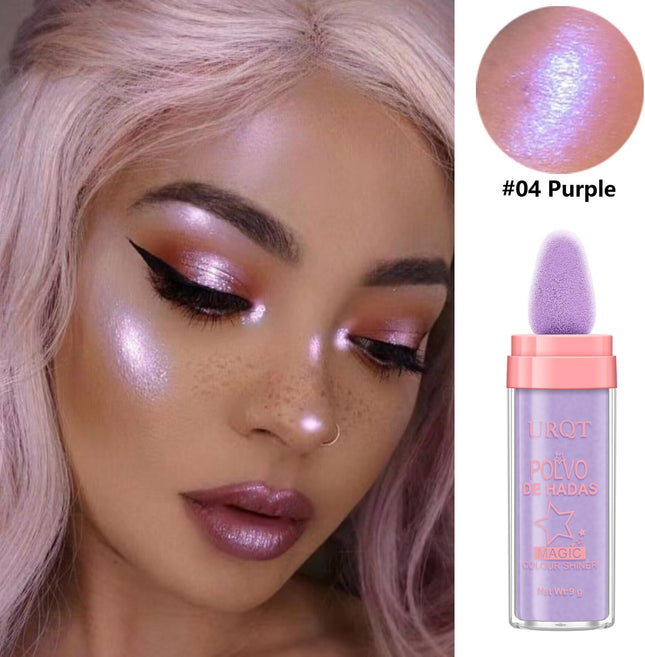 Polvo De Hadas Fairy Highlighter Patting Powder Face Body Glitter Shimmer Brightens Blusher Waterproof Smooth Highlighter Festival Party Makeup (#04 Fantasy Purple)