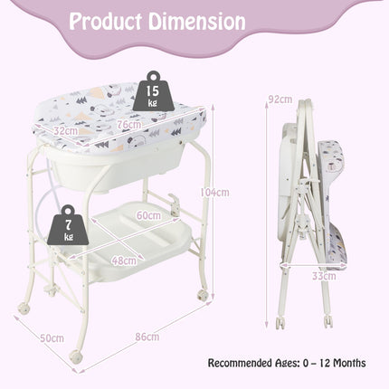 2-In-1 Baby Change Table with Bathtub and Folding Changing Station