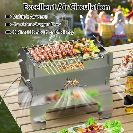 2-In-1 Camping Grill with Stainless Steel Grate and Carrying Bag