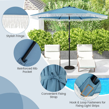 9 FT Patio Umbrella with Fringe Tassel Umbrella with Tilt and Crank