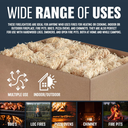 400PC ECO FRIENDLY WOOD WOOL FIRELIGHTERS NATURAL FLAME FIRE STARTERS ODOURLESS