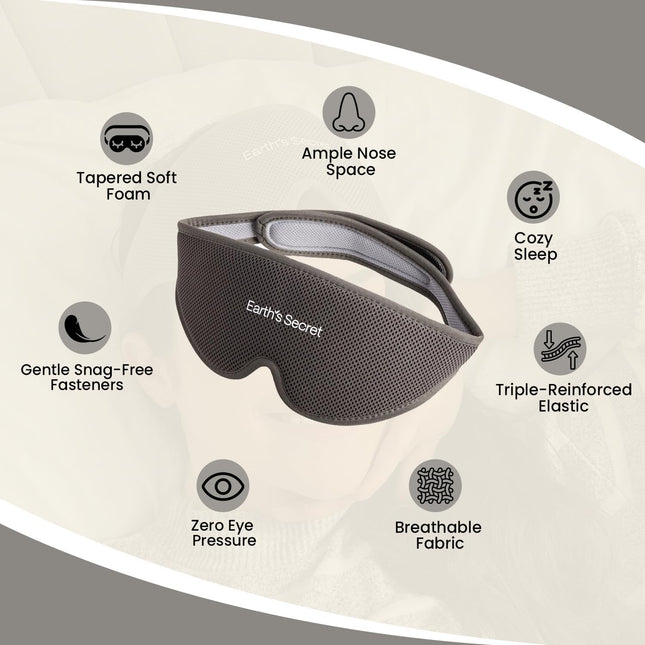 Earth'S Secret Sleep Mask - C-Shaped Eye Cups, Soft Breathable Material with Complete Blackout Design | Perfect for Side Sleepers - Easily Adjustable Straps for Deep Restful Sleep (Grey)