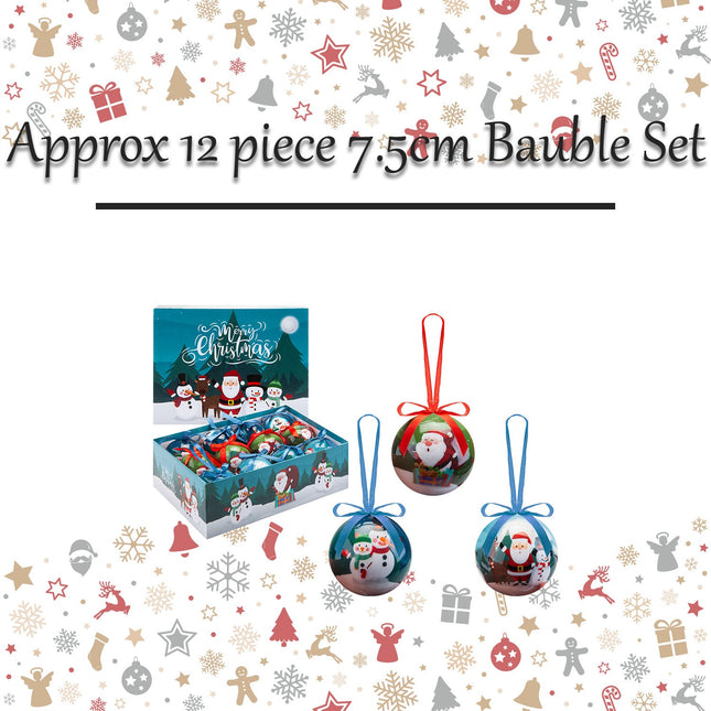 Christmas Bauble Decoration Fun Santa Boxed 12 Piece 7. 5Cm Bauble Set Santa