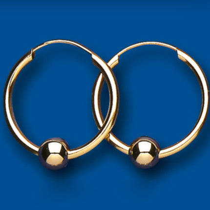 Gold Hoop Earrings Yellow Gold Hoop with Ball Bead 18Mm