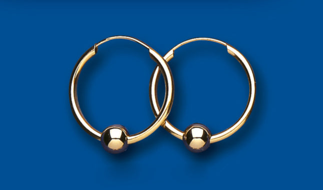 Gold Hoop Earrings Yellow Gold Hoop with Ball Bead 18Mm