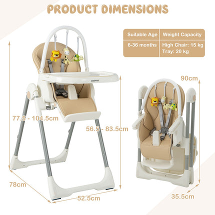 4-In-1 Foldable Baby High Chair with 7 Adjustable Heights and 4 Reclining Angles