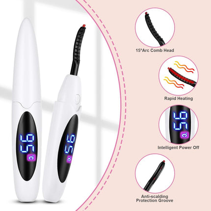 Heated Eyelash Curler, Electric Lash Curler with 3 Temperature Settings & LED Display, Rechargeable USB-C Fast Heating Eyelash Curler with Safety Silicone Pad, Portable Travel Curling Tool
