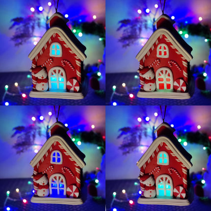 Gingerbread House Christmas Tree Decoration LED Colour Changing Hanging Ornament