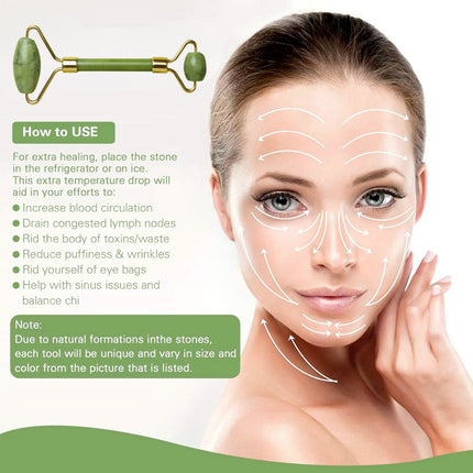 Gua Sha and Face Roller Set Jade Facial Beauty Body Eye Neck anti Ageing Tools
