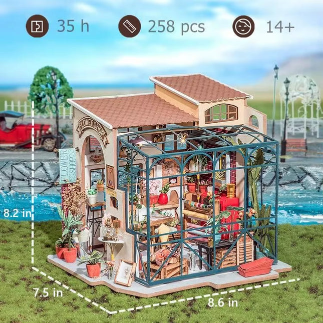 Mini House DIY Dollhouse Kit with Furnitures Accessories 1:24 Scale Craft Kit Emily'S Flower Shop