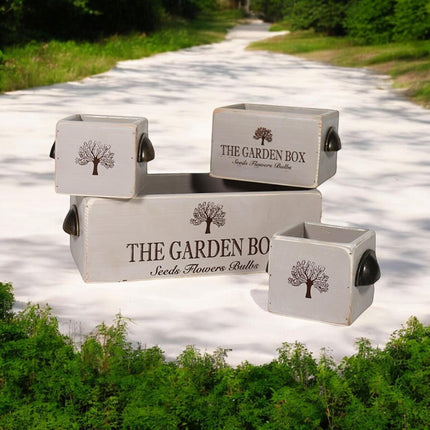 Rustic Vintage Grey Garden Boxes Wooden Gift with Display Storage Crate Set 4