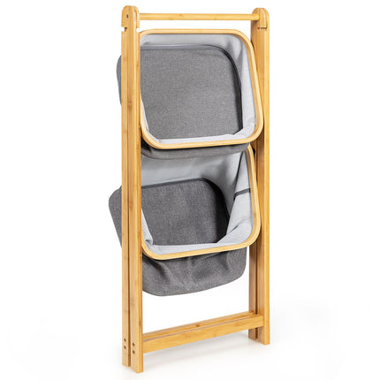 Bamboo Laundry Basket with Fabric Storage Bins