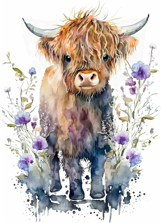 Watercolor Highlander Cow Diamond Art Painting Kits for Adults