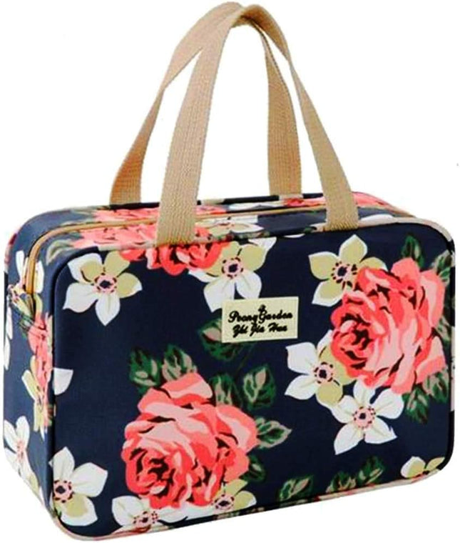 Toiletry Bag for Women Portable Cosmetic Bag Large Toiletries Organizer Storage Navy Rose Toiletry Kit Leakproof Travel Make up for Girls Floral Cosmetic Case (Navy Rose)