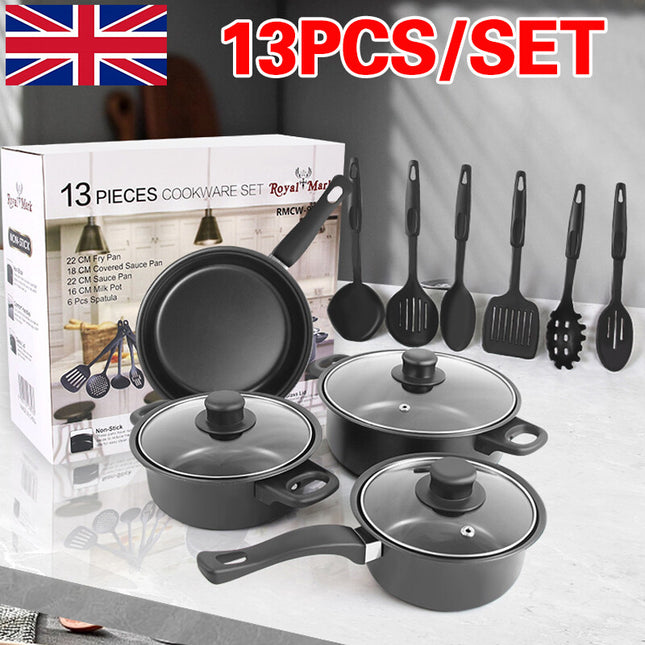 13Pcs Non Stick Cookware Set Pan Pot Saucepans Frying Pan Cookware Set Glass Lid