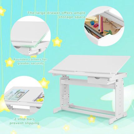 Children'S Height Adjustable Tilting Drawing Table with Storage