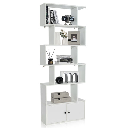 Industrial S-Shaped 5-Tier Bookcase with Cabinet