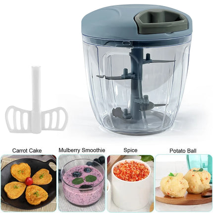 PULL Cord Pulling Food Chopper Manual Vegetable Slicer Hand Blender UK 900Ml