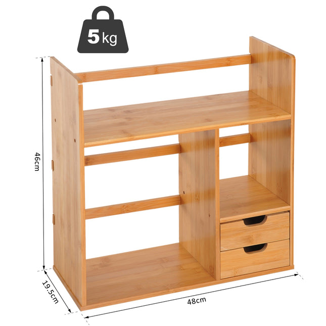 Desk Organiser Bookshelf Storage Shelf 180 Degree Rotatable 2 Drawers Bamboo