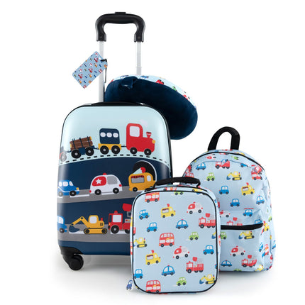 5 Piece Kids Luggage Set Carry-On Children Rolling Suitcase Set with Backpack