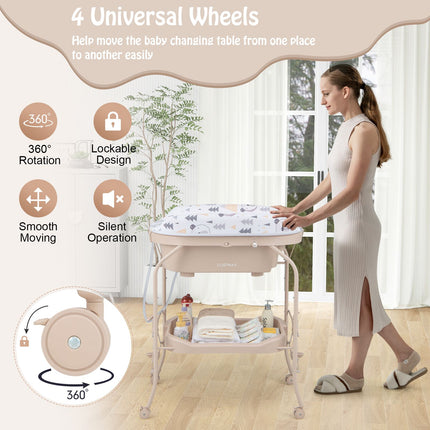 2-In-1 Baby Change Table with Bathtub and Folding Changing Station