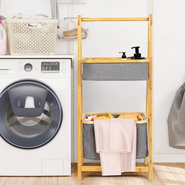 Bamboo Laundry Basket with Fabric Storage Bins