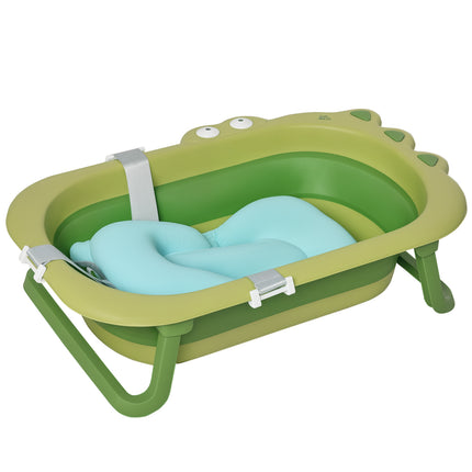 HOMCOM Baby Bath Tub for Toddler Foldable W/ Baby Cushion for 0-3 Years Green