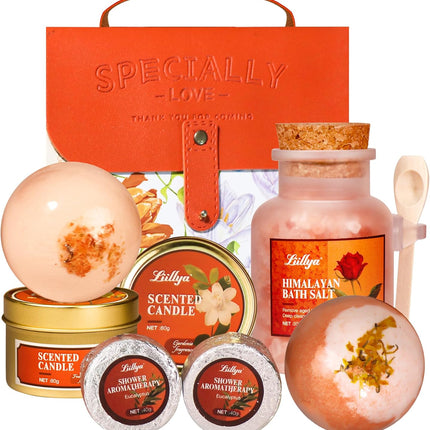 7 Pcs Bath Sets for Women Halloween Gifts for Her Travel Essentials Set with Bath Bombs, Scented Candle, Shower Steamers, Bath Salt Self Skincare Set for Relaxing Mother'S Day Birthday Gifts