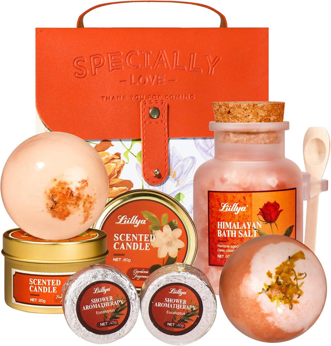 7 Pcs Bath Sets for Women Halloween Gifts for Her Travel Essentials Set with Bath Bombs, Scented Candle, Shower Steamers, Bath Salt Self Skincare Set for Relaxing Mother'S Day Birthday Gifts