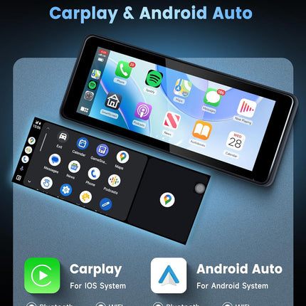 Portable Car Radio Wireless Carplay Android Auto Screen,  6.86 Inch Touchscreen Carplay Screen Bluetooth FM Transmitter Airplay Mirror Link Voice Control Mic/Aux for All Vehicles