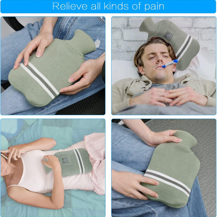 3 in 1 Hot Water Bottle with Knitted Cover, Rubber Hot Water Bag with Soft Plush Waist Belt, Hot Water Pouch for Period, Neck, Shoulder, Back, Legs, Waist Warm