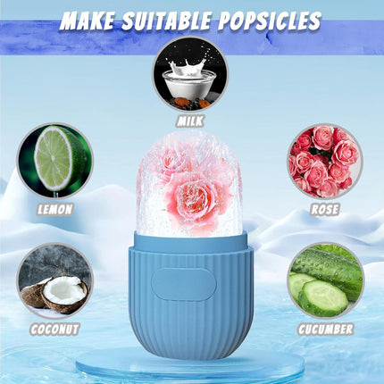 Ice Face Roller, Reusable Silicone Mold Face Massage Eye Facial Beauty Skin Care Tools Apply Ice for Shrink Pores anti Wrinkle Reduce Puffiness Improve Skin Elasticity, Striped, Light Blue