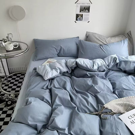 Casual-Blue Moonlight | Washed Cotton Skin-Friendly Duvet Cover Set (Duvet Cover + Pillowcase)