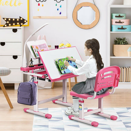 Children'S Ergonomic Height Adjustable Study Desk Set with Lamp
