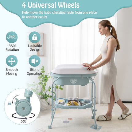 2-In-1 Baby Change Table with Bathtub and Folding Changing Station
