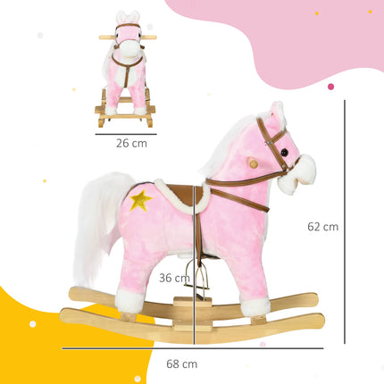 Wooden Ride on Horse, Ride on Pony Gift for Ages 3-6 Years - Pink