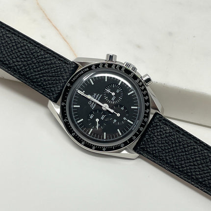 20Mm Black Epsom Leather Grained Calfskin Elegant Vintage Watch Strap Band