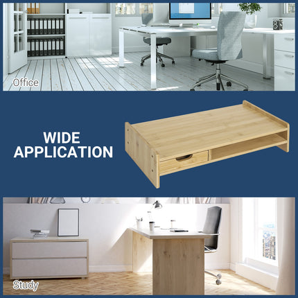 Monitor Riser Laptop PC Plinth Stand Organiser Computer Screen W/ Drawer Bamboo