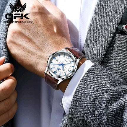 Mens Business Leather Watch Quartz Waterproof Luminous Quality Wristwatch Boxed