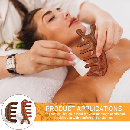 2 Pack Sandalwood Scalp Massage Tool - Wooden Gua Sha Comb for Hair Growth & Stress Relief