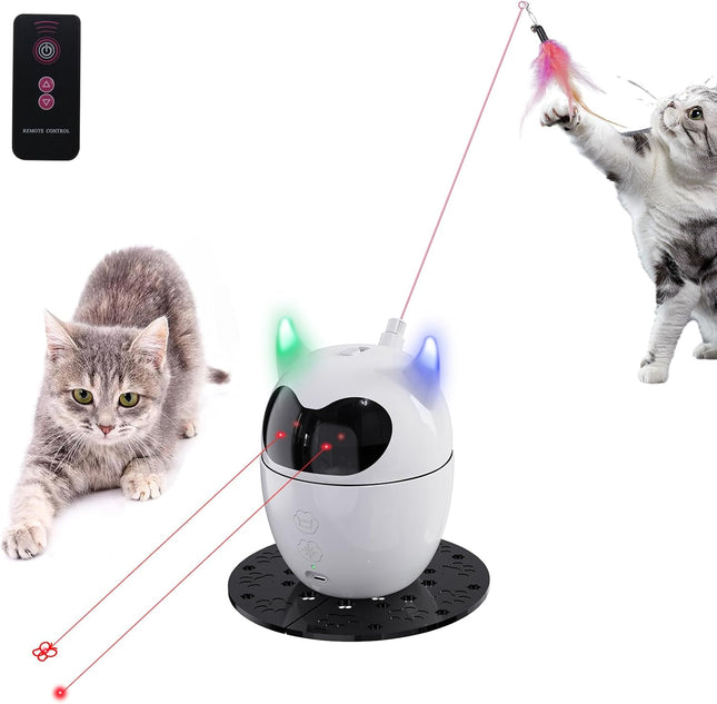 Automatic Cat Toy, 2In1 Rechargeable Interactive Cat Toy - Rotating Feather & Dual Light, Remote Control, Cat Toy for Indoor Cats Kittens