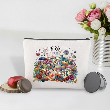 Sewing Makeup Bag Quilting Themed Gift Tailors Sewing Lovers Gift Quilters Sewing Gift (I’M OK Sewing Bag EU)