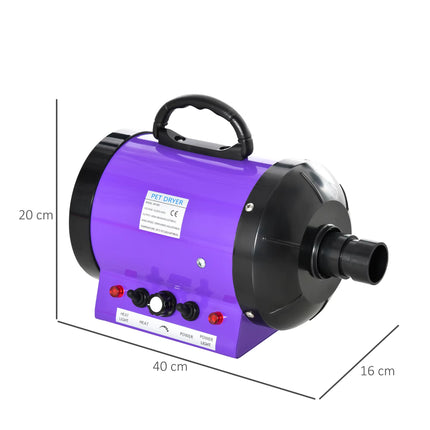 2800W Dog Hair Dryer Pet Grooming Blaster Blower Dryer 3 Nozzles, Purple
