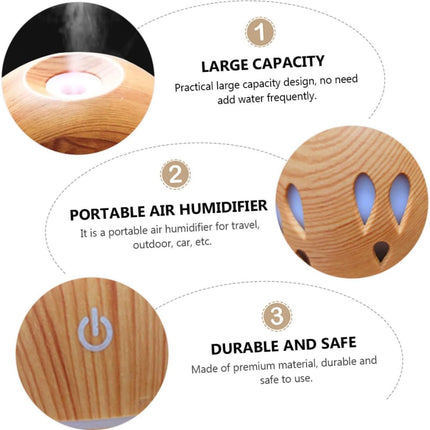 Mini Usb Humidifier Hollow Out Wooden Diffuser Mist Humidifier Quiet Aromatherapy Function for Office and Home Use