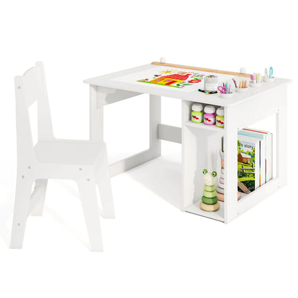 Toddler Craft Play Study Drawing Desk with Paper Roll 4 Paint Cups
